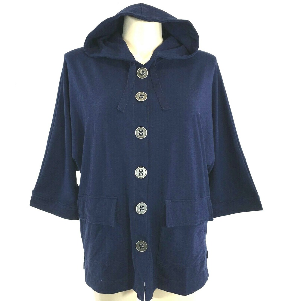 Neon Buddha Jacket Hoodie MED Navy Blue Oversize Pocket Big Button T Shirt Knit